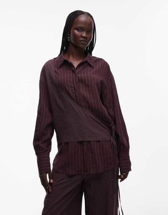 Asos Camicia a portafoglio a righe color prugna in coordinato-Rosso