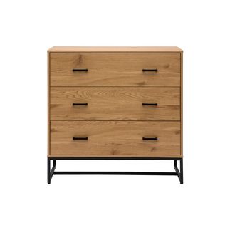 Miliboo C&oacute;moda De 3 Cajones Con Acabado De Roble Claro Y Metal Negro 100 Cm Lovato