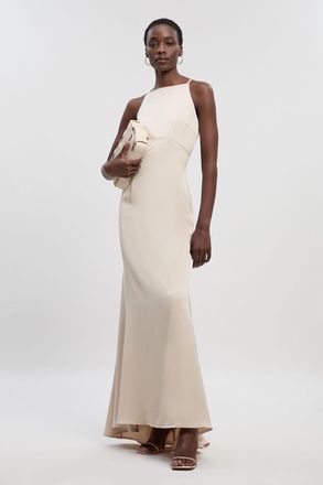 Karen Millen Womens Satin Back Crepe Column Woven Maxi Dress - Champagne - Size 10 UK