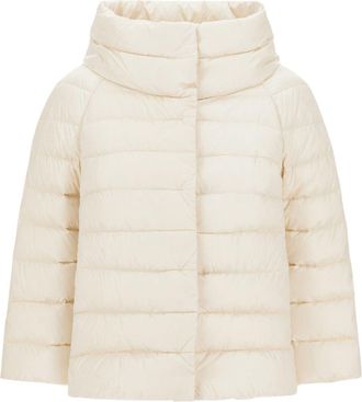 Herno Satin-Woven Mini Cape with Bejewelled Sleeves and Funnel Neck