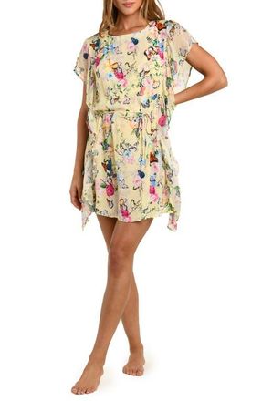 L'agence Alia Garden Butterflies Chiffon Cover-Up Tunic in Yellow Multi at Nordstrom, Size X-Small