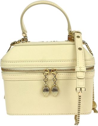 Bulgari Forever Serpenti Vanity Bag Leather Beige Leather Handbag (Pre-Owned)