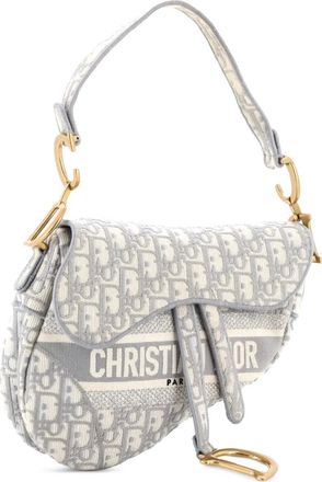 Dior Borsa a spalla Saddle media in tela con motivo Oblique e logo - Grigio