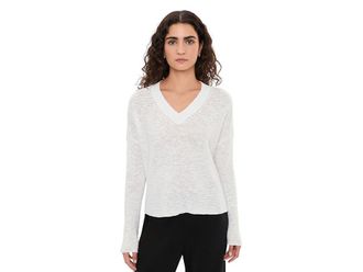 Eileen Fisher Organic Linen Cotton Slub V-Neck Sweater Womens Sweater White : LG, Cotton/Linen