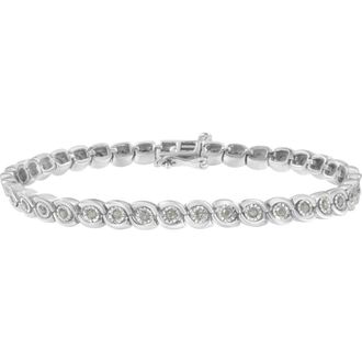 House of Brilliance Silver 1 cttw Miracle Set Diamond Spiraling Bezel Link Bracelet in White at Nordstrom