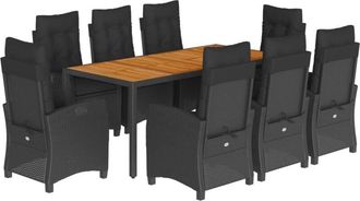 vidaXL Set De Comedor De Jard&iacute;n 9 Pzas Y Cojines Rat&aacute;n Sint&eacute;tico Negro