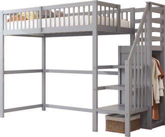 STILVORA Cama Alta 90 X 200 Cm Con Escalera, Armario Y Almacenamiento, Sin Colch&oacute;n, De Madera, Gris