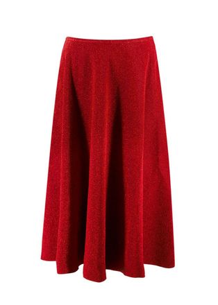 Golden Goose Red Glitter Flared Midi Skirt Size L