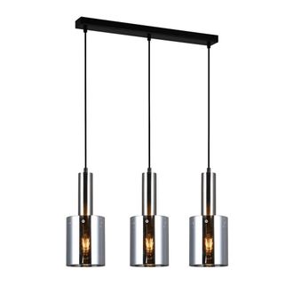 Netlighting Modern Hanging Pendant Satin Nickel 3 Light with Smoky Shade E27 in Grey