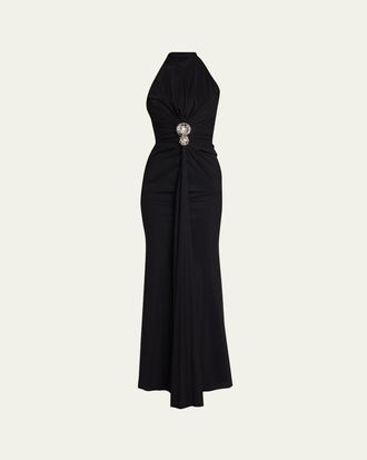 La Petite Robe Di Chiara Boni Nitsa Floral-Embellished Halter Column Gown