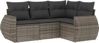 vidaXL Vidaxl - Set De Sof&aacute;s De Jard&iacute;n 4 Pzas Y Cojines Rat&aacute;n Sint&eacute;tico Gris