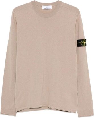 Stone Island Ribgebreide Sweater met Ronde Hals - Heren - Ronde hals truien - Beige - XL - Katoen - Truien & Vesten