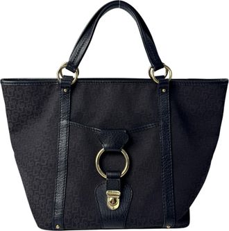 Dolce & Gabbana Dark Brown Canvas Leather Handbag Tote Bag (Pre-Owned)