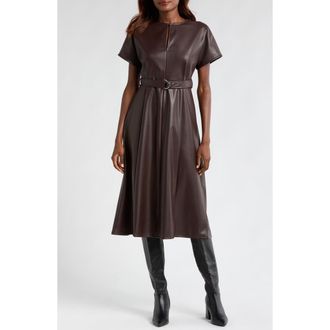 Halogen Faux Leather Midi Dress in Black Coffee at Nordstrom Rack, Size X-Large