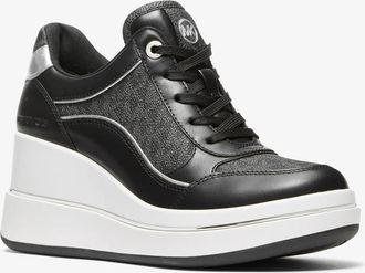 Michael Kors Emmy Signature Logo and Leather Wedge Trainer