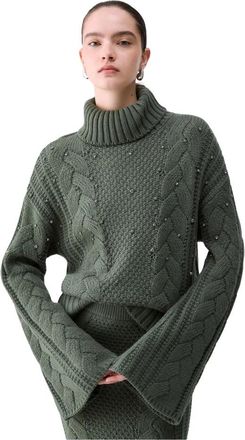 Liu Jo Maglia chiusa M/L godet e ric. - Dames - Coltruien - Groen - S - Wol - Truien & Vesten
