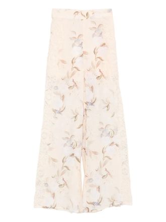 Zimmermann floral-print lace-insert trousers - women - Ramie - 2 - Neutrals