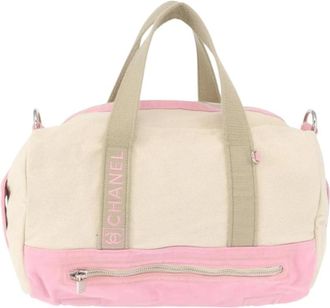 Chanel Pre-owned Handbags, female, Pink, Size: ONE SIZE Pre-owned Vintage Canvas Travel Bag with Logo Strap