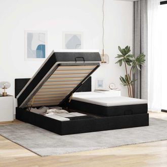 vidaXL Estructura De Cama Otomana Con Colchones Tela Negra 160x200 Cm Vidaxl