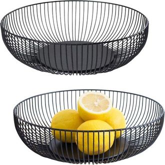 OEM Frutero Moderno De Metal Negro Mate - 2 Piezas, Dise&ntilde;o Redondo Para Verduras, Frutas, Pan - Almacenamiento Y Presentaci&oacute;n, 28 X 8 Cm Frutero