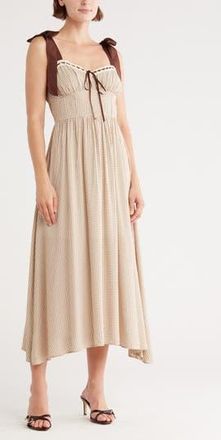 Blu Pepper Gingham Tie Strap Fit & Flare Sundress in Khaki at Nordstrom Rack, Size Medium