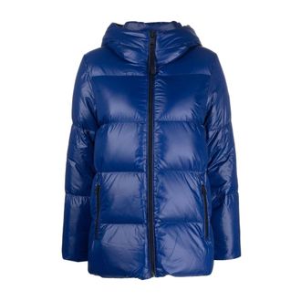 Tommy Hilfiger Jassen, Dames, Blauw, S, Nylon, Puffer Down Jacket Logo Maxi