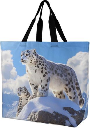 Generic Snowy Leopard Tote Bag Reusable Grocery Shopping Bags Large Travel One Shoulder Handbag for Picnic Work