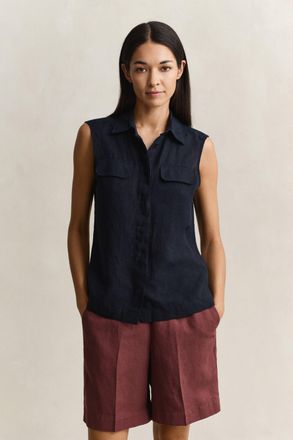 GANT Women Sleeveless Linen Shirt (44) BLACK
