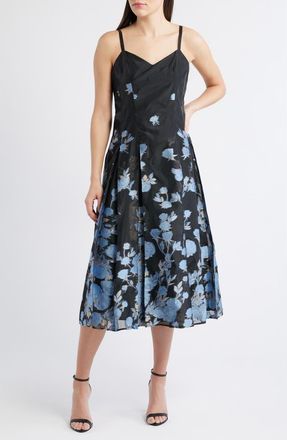 CeCe by Cynthia Steffe Metallic Floral Pleated Cocktail Dress in Rich Black at Nordstrom, Size Xx-Small
