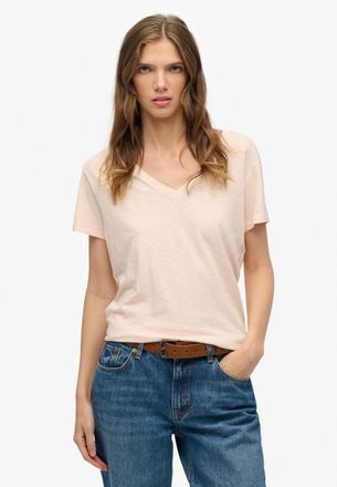 Superdry T-Shirt SUPERDRY STUDIOS SLUB EMB VEE TEE, Damen, Gr. XXL, pink (mauve morn pink), Single Jersey, Obermaterial: 60% Baumwolle, 40% Lyocell, unifarben,