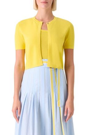 Akris Short Sleeve Virgin Merino Wool Crop Cardigan in Lemon Zing at Nordstrom, Size 12