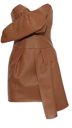 Alexandre Vauthier Strapless Gathered Brown Leather Mini Dress Size M