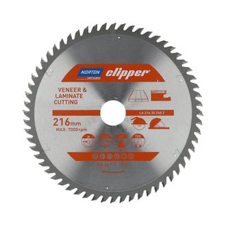 Norton Pi&ntilde;a Tarjeta Clipper 216mm X 30mm X 60 Dientes, Corte En Melamina, Laminados Y Fornir, Alta Durabilidad Y Precisi&oacute;n
