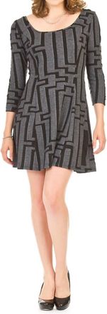 Papillon Textured Geo 3/4 Sleeve Dress In Gray/black