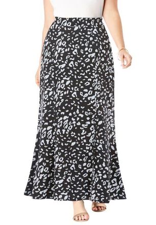 Jessica London Stretch Knit Maxi Skirt in Black White Cheetah at Nordstrom, Size 24