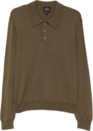A.P.C. Riou Wol Polo - Heren - Ronde hals truien - Groen - M - Wol - Truien & Vesten