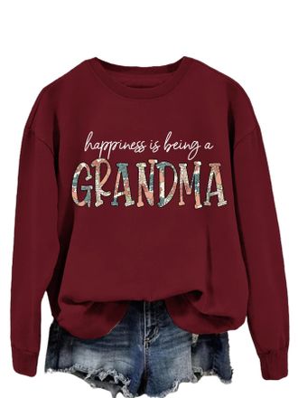 Generic Great Grandma Sweatshirt for Women, Happiness Being Grandma Shirt Funny Graphic Crewneck Pullover,Long Sleeve Grandma Tops for Daily Wine