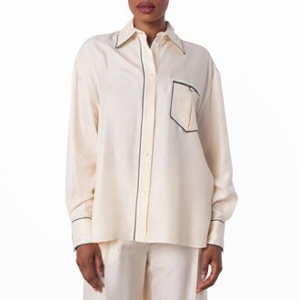 Bally Contrast Piping Relaxed Silk Shirt, Brand Size 38 ( US Size 2 )