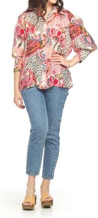 Papillon Collated Button Front Blouse In Pink Bold Floral