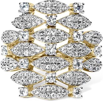 House of Brilliance 14K Yellow Gold 1.0 Cttw Diamond Geometric Stacked Open Cocktail Ring