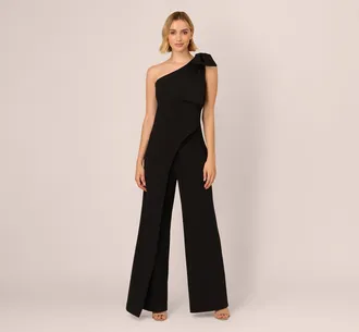 Adrianna Papell One Shoulder Bow Jumpsuit In Black