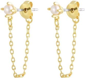 st. Moran Freshwater Pearl Front/Back Earrings in Gold/white at Nordstrom