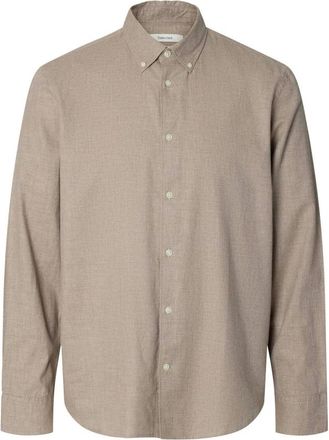 Selected Jay Melange LS Shirt - Heren - Overhemden - Beige - Maat: S Katoen
