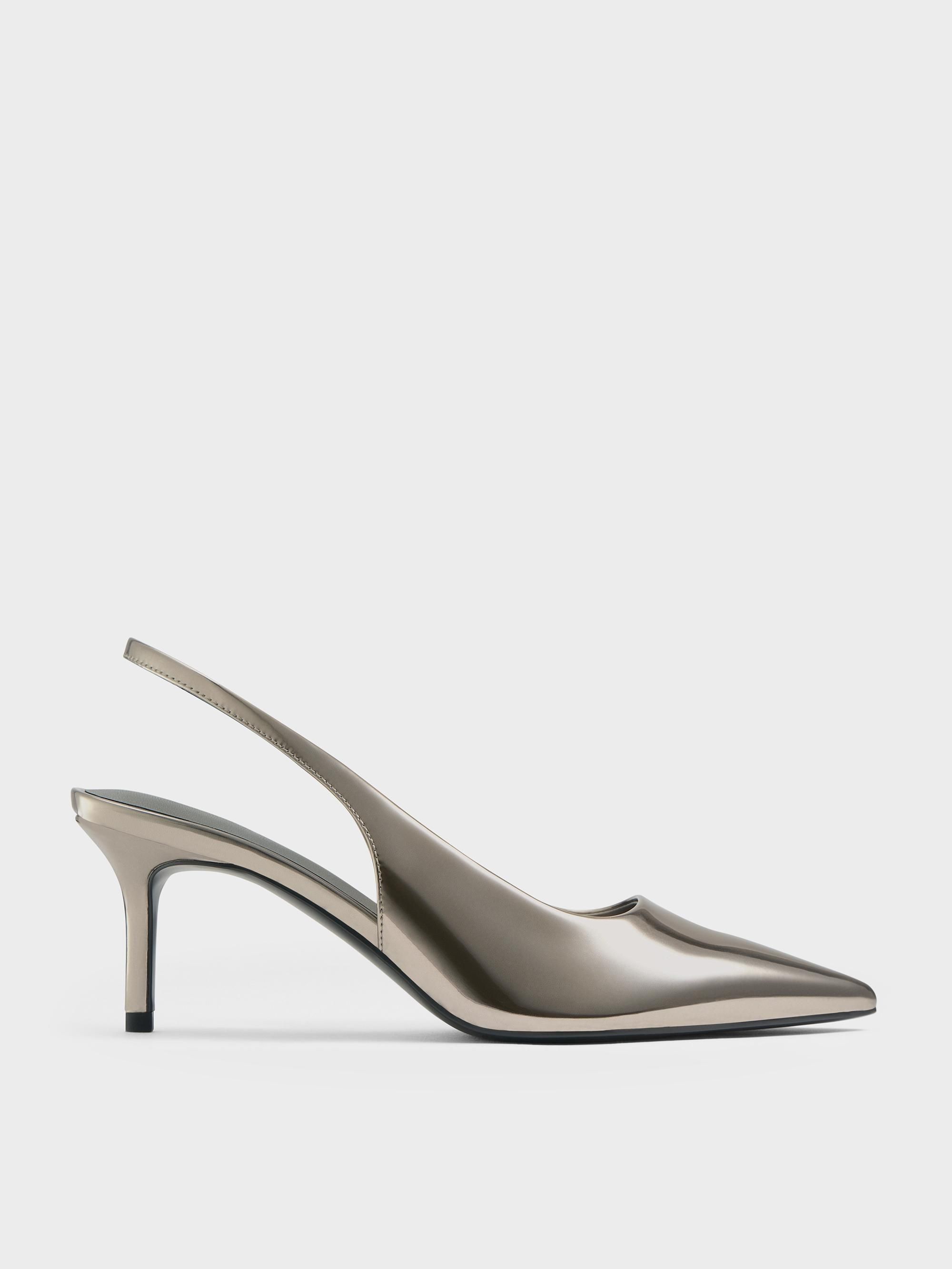 Charles Keith Kaia Metallic Pointed-Toe Slingback Pumps from