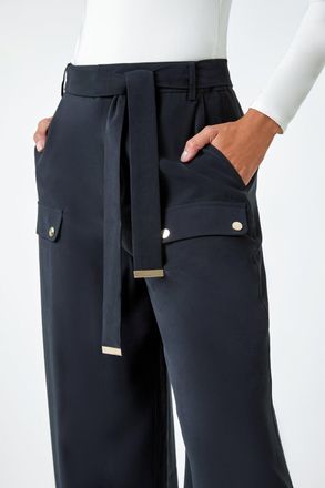 Roman Wide Leg Belted Stretch Trousers