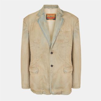 Diesel Mens Solid Patterned Denim Jacket in Blue - Size X-Large