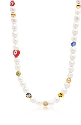Nialaya Smiley Face Pearl Necklace in White at Nordstrom