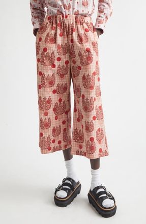 Comme Des Gar&ccedil;ons Polka Dot Floral Gingham Cotton Poplin Wide Leg Pants in Pink at Nordstrom