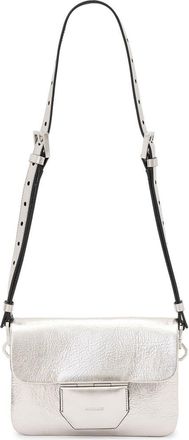AllSaints Jupiter Metallic Leather Crossbody Bag in Silver Crinkle at Nordstrom