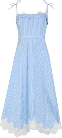 SIMKHAI Avaleigh Striped Lace-trim Cotton Midi Dress - Blue - 12 (UK16 / XL)